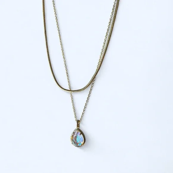 Kendra Scott Double Layered Gold Chain Necklace with Iridescent Pendant - Picture 8 of 8